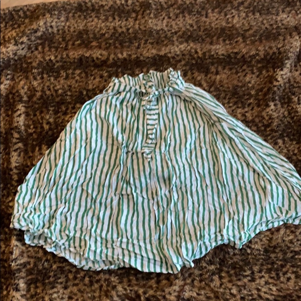 Green and white striped midi-skirt